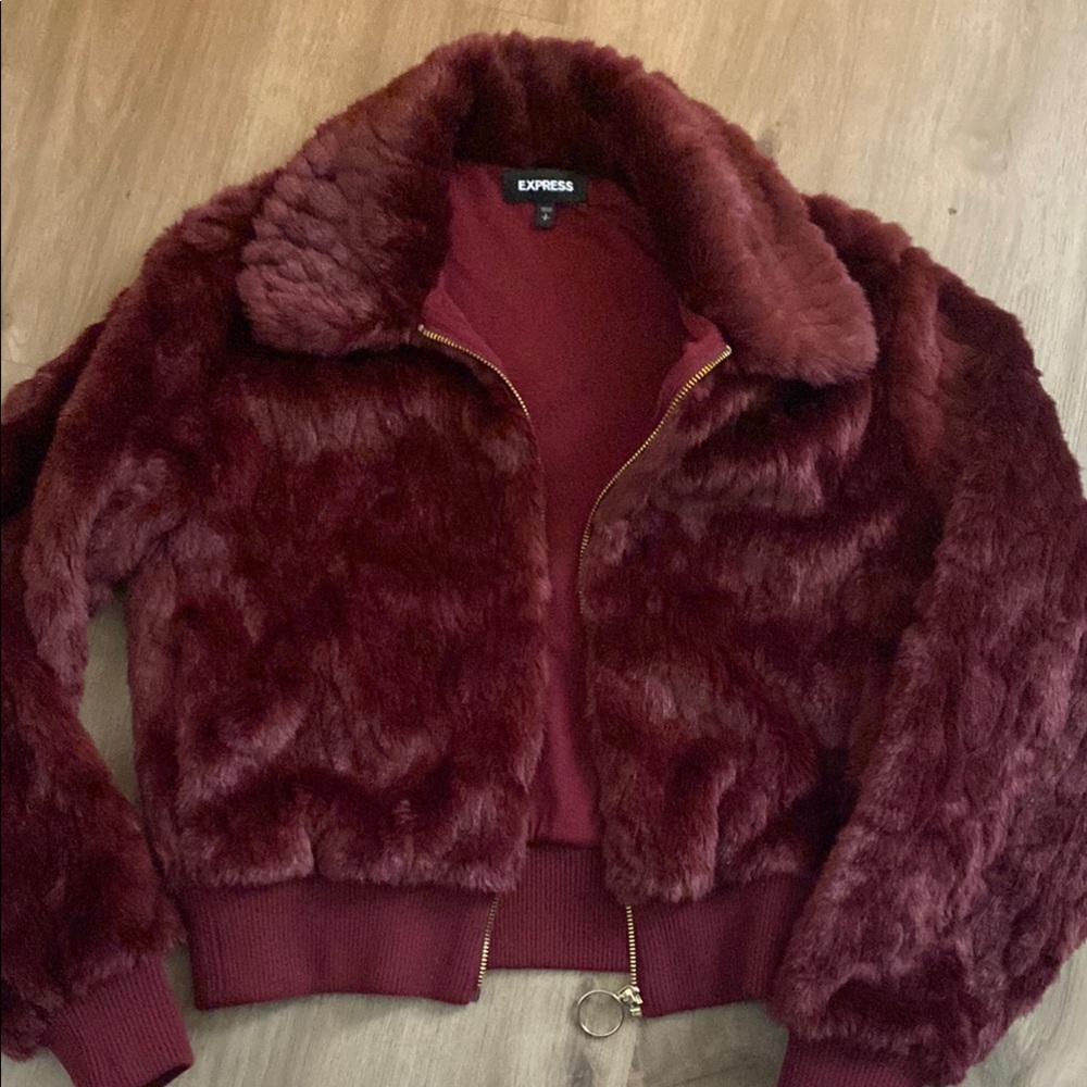 Express Women's Burgundy Faux Fur Jacket